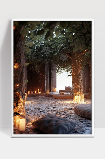 梦幻森林风格室内休憩空间温馨灯光环绕自然融合