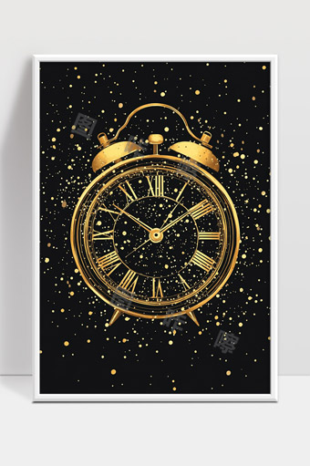金色怀旧闹钟艺术装饰时间流逝主题