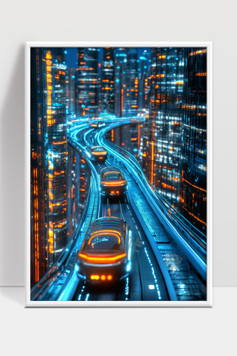 未来城市夜晚高科技无人驾驶智能交通场景