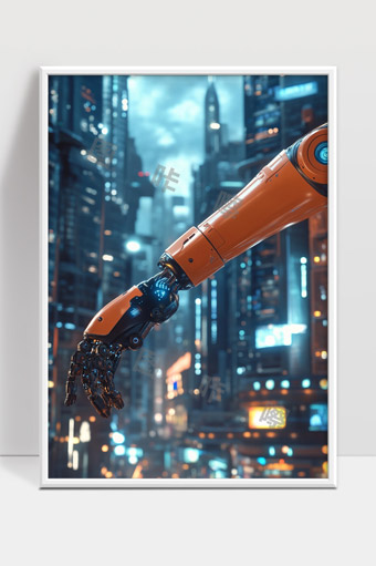 未来城市中机械臂展现先进智能科技力量