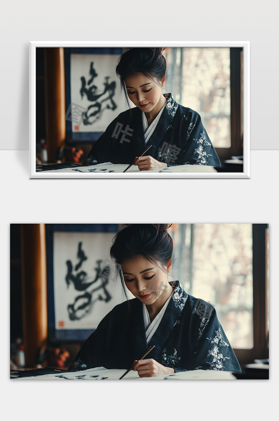 古风少女专注书法艺术挥毫泼墨传承文化