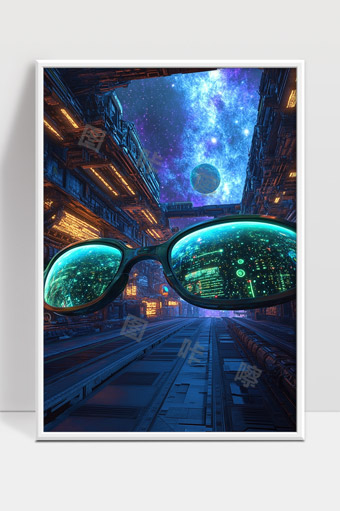 科幻空间城市未来科技眼镜视界探索宇宙星空