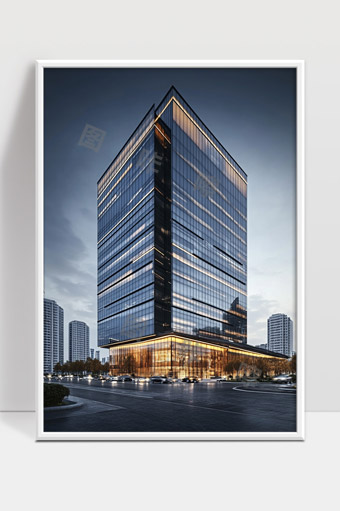 现代都市玻璃幕墙高层写字楼夜景建筑摄影