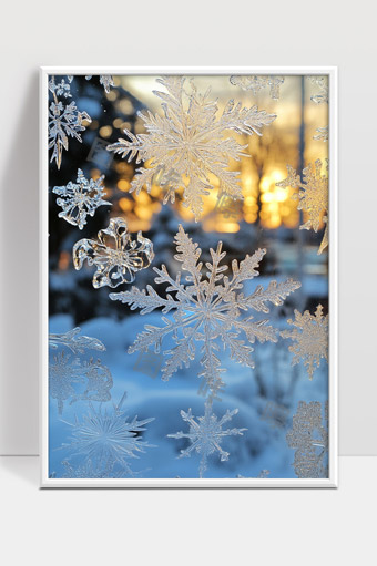 冬日窗花美丽雪花结晶冰晶细节特写