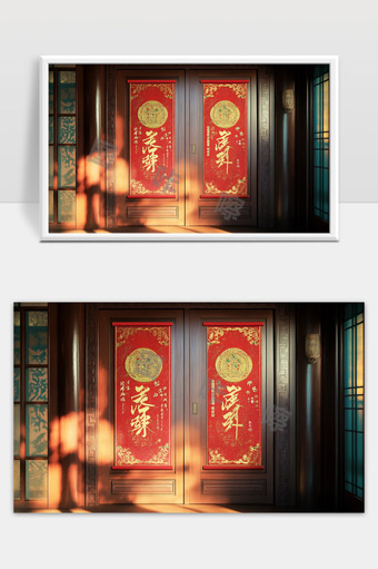 传统中式红色对联装饰喜庆迎春福字门画