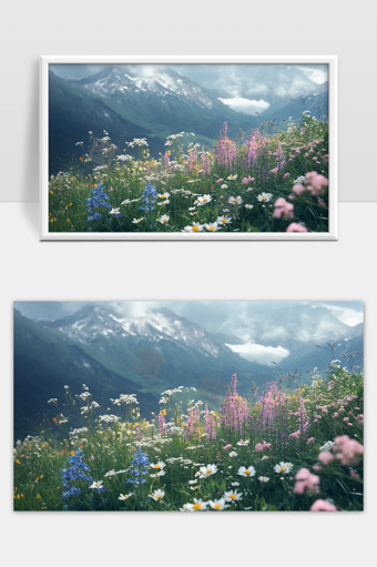 高山花海绽放春日美景宁静自然风光