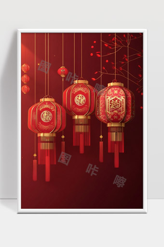 喜庆红灯笼春节新年中国传统节日装饰元素