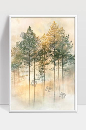 晨雾中宁静的松树林自然风光唯美意境