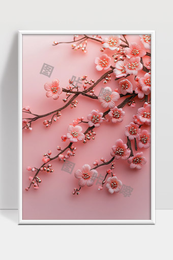 粉色背景下盛开的樱花枝头美丽画面