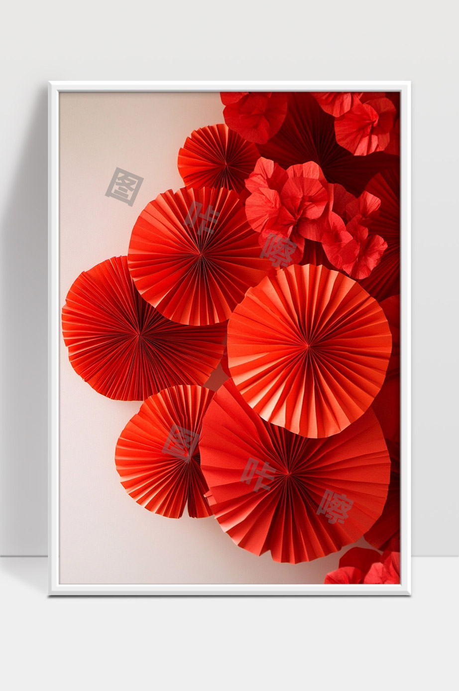 喜庆红色折扇装饰墙面布置艺术设计