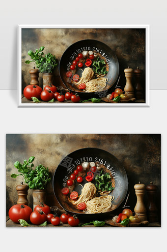 新鲜食材意大利面创意摆盘美食摄影