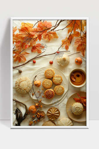 秋日中秋节月饼与茶香温馨静谧的美好时光