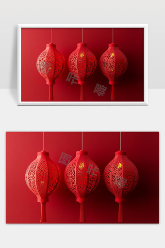 中国传统新年红灯笼装饰喜庆春节氛围浓厚