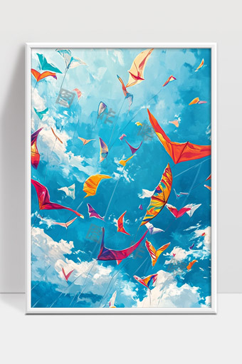 五彩风筝飞舞蓝天绘出美丽画卷