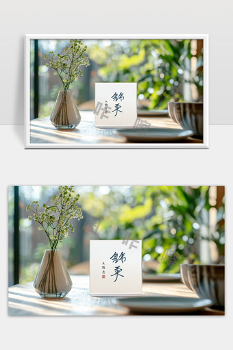 阳光洒落桌面上的花瓶与书籍静谧生活场景