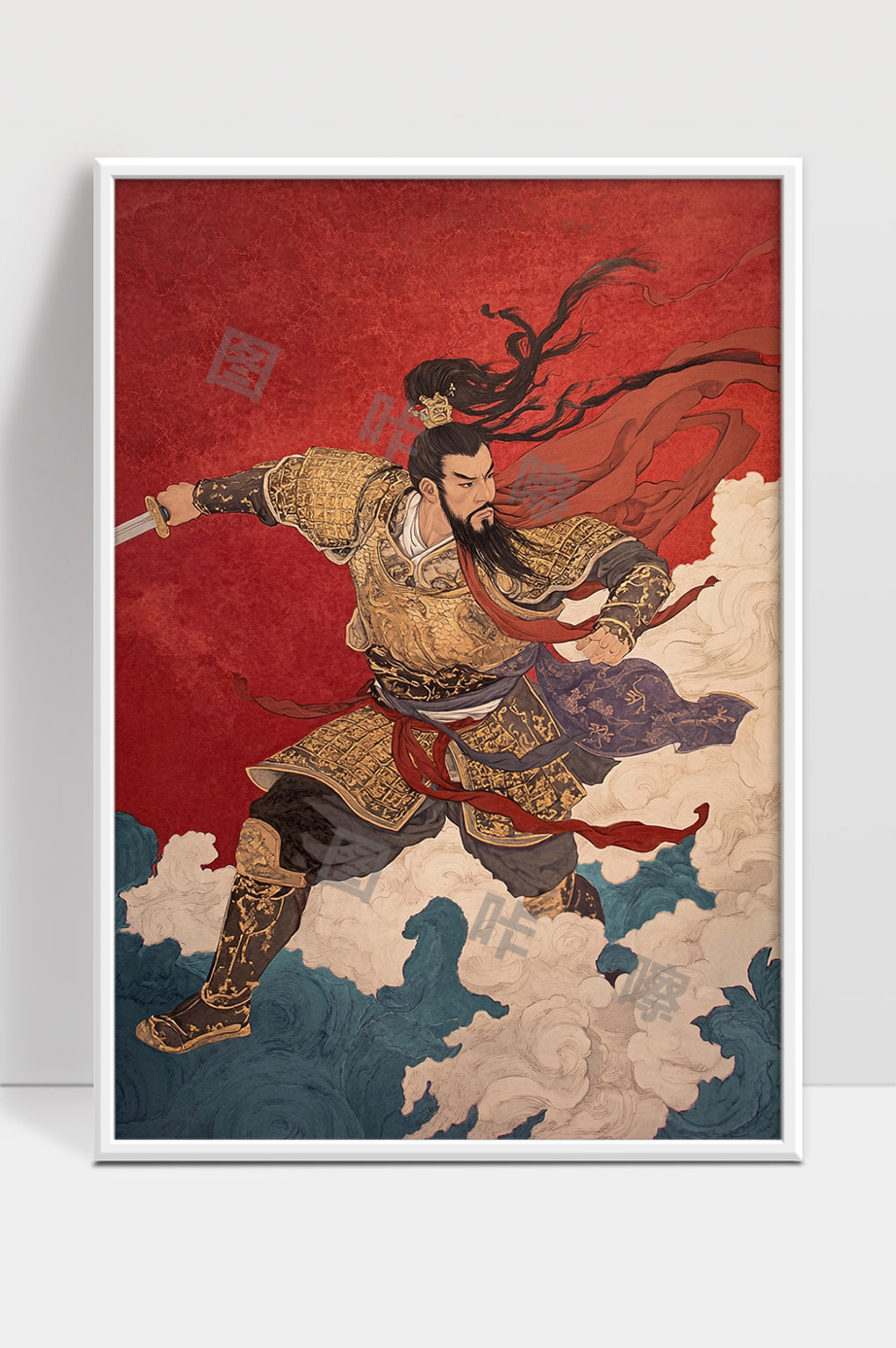 古代武将挥剑奋勇冲锋壮烈战场英姿