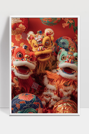 传统舞狮表演喜庆中国新年庆典氛围浓厚