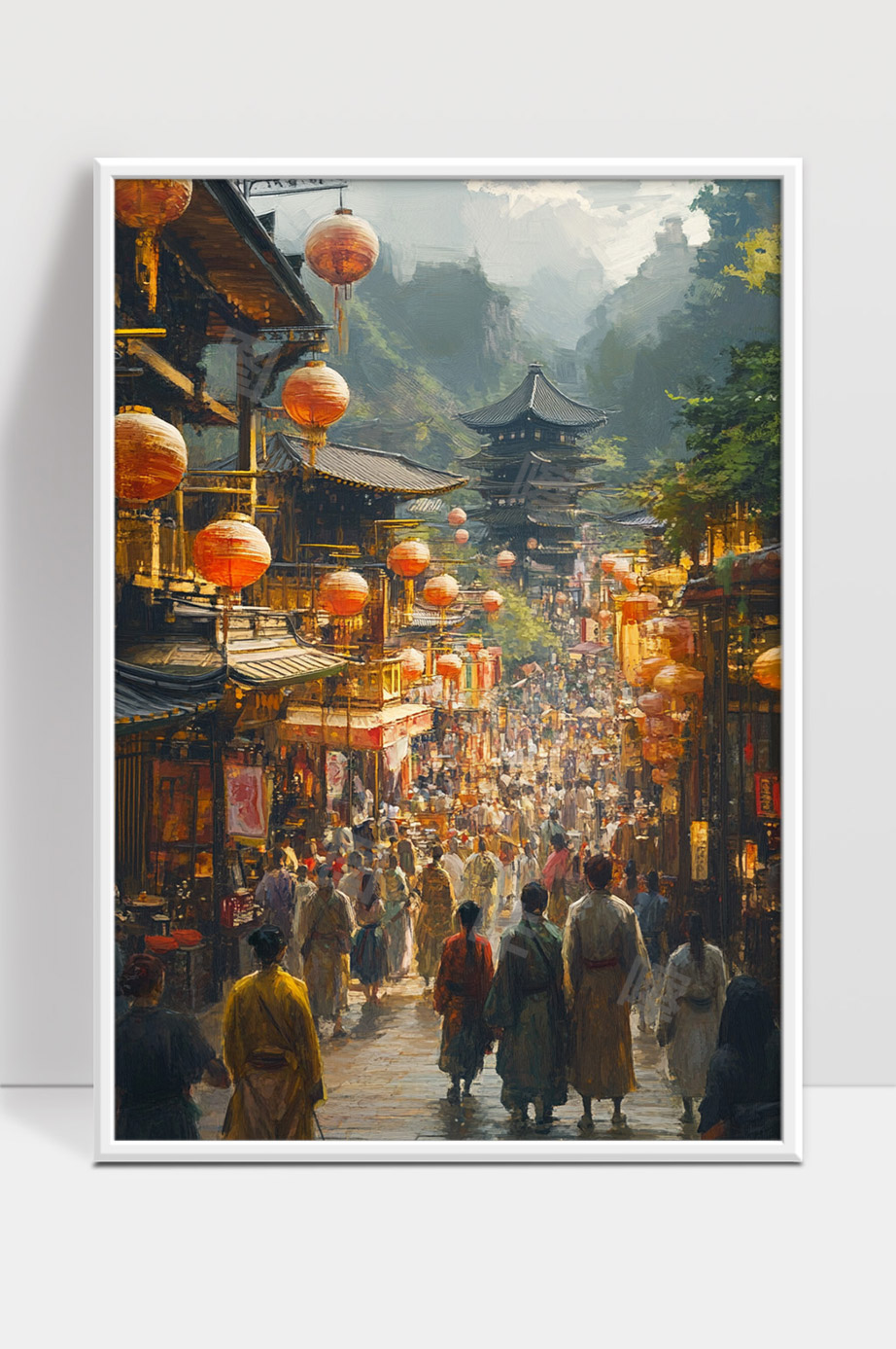 古城街市人潮涌动灯笼高挂传统建筑风情浓厚