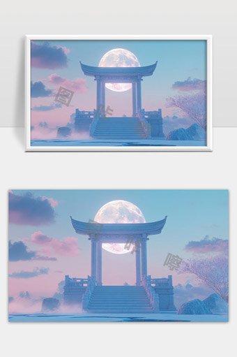 梦幻月夜古风亭台仙境唯美景色