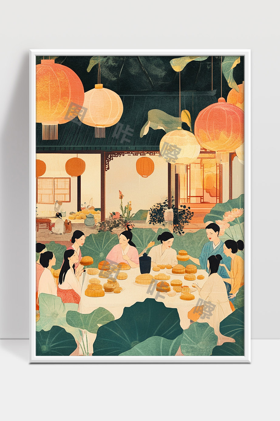 中秋佳节团圆赏月品月饼传统文化场景