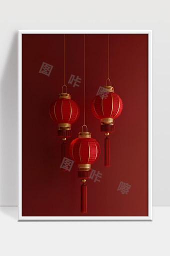 喜庆中国传统大红灯笼悬挂装饰春节佳节氛围