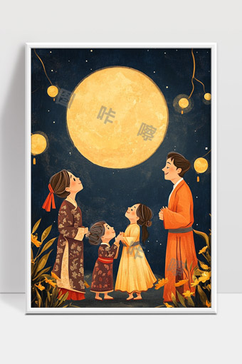 团圆佳节一家人赏月共享温馨时光