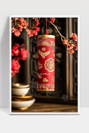 中国传统红色挂件梅花装饰年节喜庆氛围