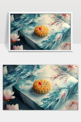 精美月饼与花卉包装盒中秋佳节赏味