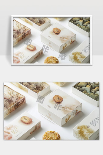 中国风手绘包装设计唯美中秋月饼礼盒展示
