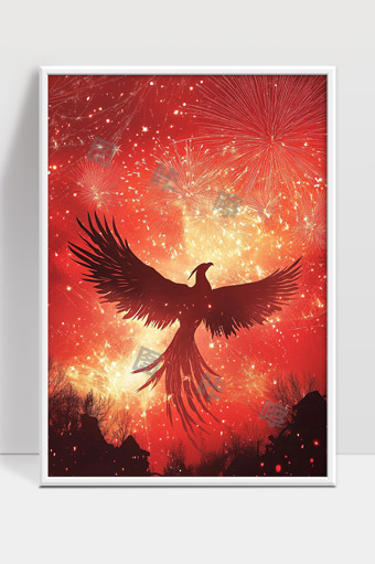 火凤凰展翅绽放绚丽焰火庆典壮丽场景