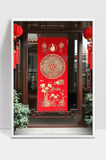 传统中式门厅红色喜庆装饰迎春图案设计