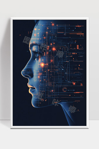 数字科技与人工智能融合的未来人脸侧影图像