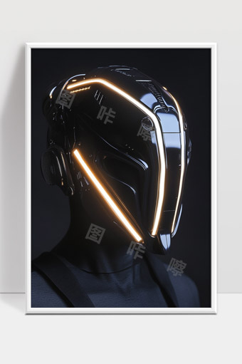 未来科技感黑色智能机甲头盔设计效果图