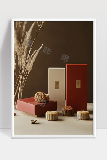 简约风格中秋月饼礼盒摆设展示