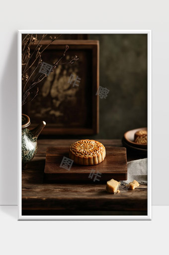 中式传统月饼静物美食复古茶具摆拍写真
