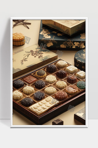 传统中秋月饼礼盒精美多样糕点文化展示