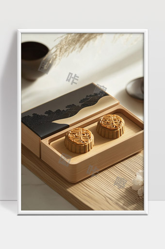 精致中式月饼礼盒简约木质托盘设计