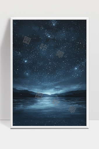 宁静夜晚星空银河倒映水面美丽自然风光