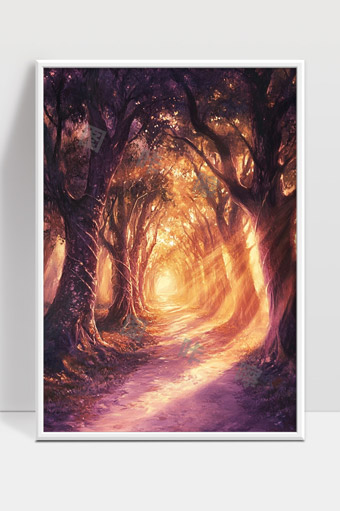 阳光穿透森林古树洒满光影温暖小径