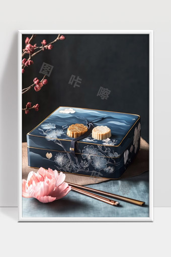 青花瓷月饼礼盒与花卉筷子展示中秋佳节文化