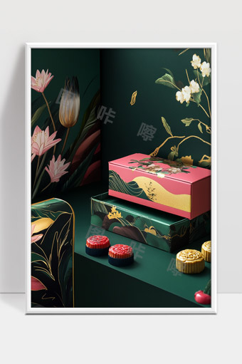 精美中秋月饼礼盒传统花卉图案艺术包装设计