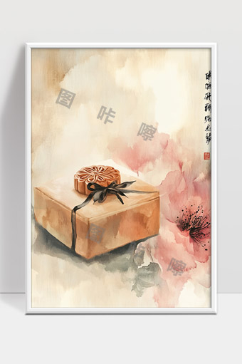 中秋月饼礼盒唯美水墨花卉意境画
