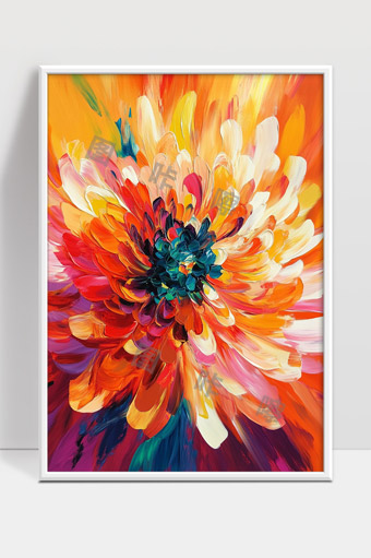 缤纷绽放的抽象油画花卉艺术作品