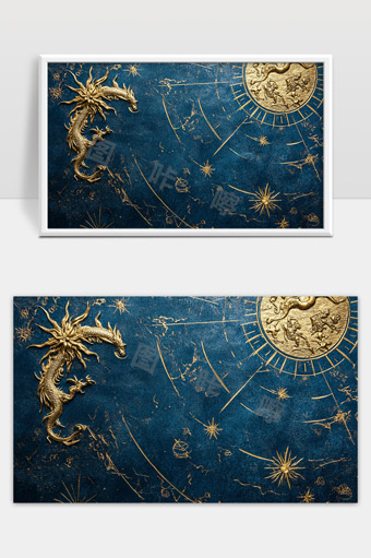 金龙盘旋古代星辰图神秘宇宙星座壁画
