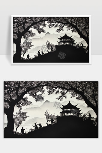 古风剪影山水之间亭台楼阁人与自然