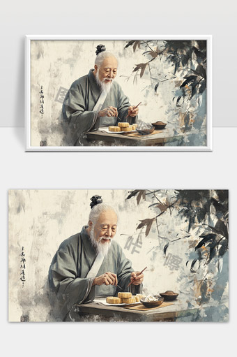 古风老人制作月饼传统中秋佳节美食文化