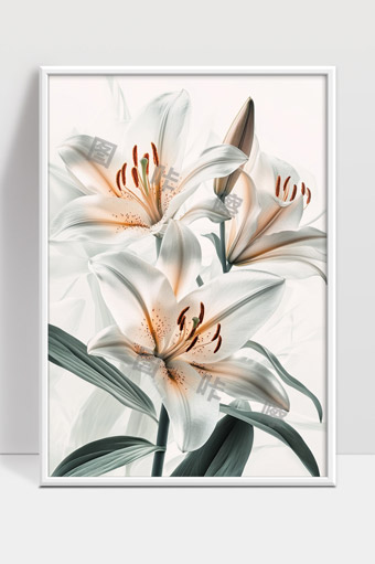 纯白百合花朵绽放清新自然唯美意境