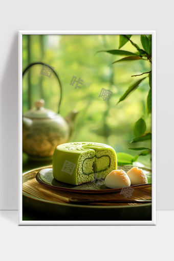 静谧绿意中茶与抹茶月饼的完美结合