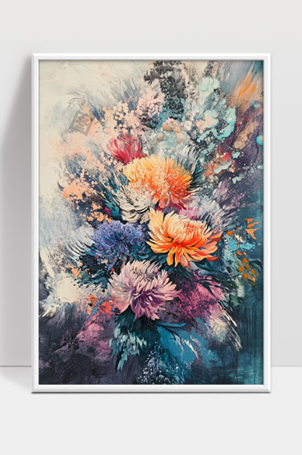 梦幻色彩绽放的抽象花卉油画艺术作品