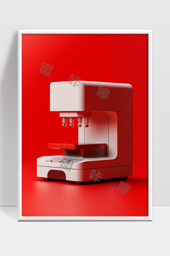 现代简约风格智能咖啡机高清红色背景展示